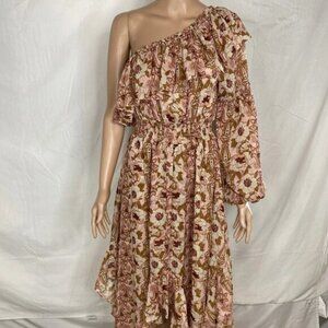 Misa Women’s Vola San Lorenzo Floral One-Shoulder Dress Size L Pink/Beige